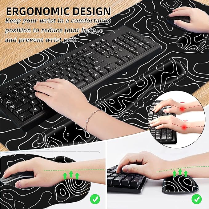 LATEEFAH Mouse Pad with Wrist Rest, Large Mouse Pad, Ergonomic Gaming Desk Pad Keyboard Wrist Rest Set, 4-in-1 Desk Mat Keyboard Mat for Home, Office