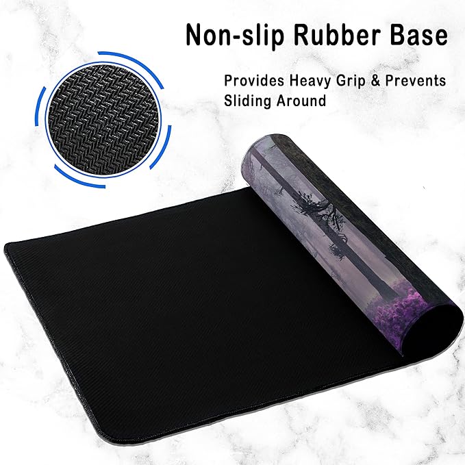 Gaming Desk Mat Large, Purple Misty Forest Extended Mousepad,Non-Slip Rubber Mouse Pad Stitched Edges,Desktop Decorative Accessories for Home Office 31.5" x 15.7"