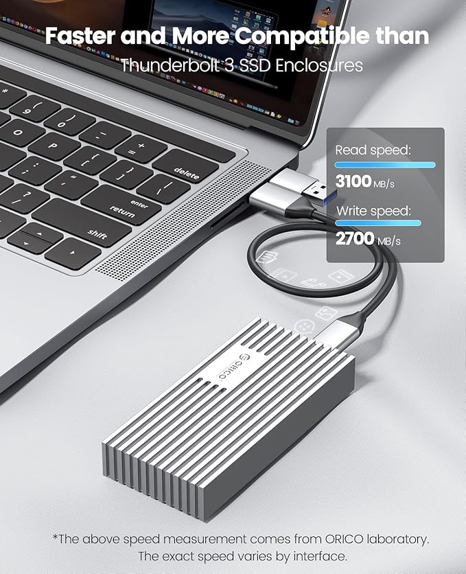 ORICO 40Gbps NVMe SSD Enclosure, M.2 to USB-C Adapter for NVMe M-Key 4TB SSD 2280, Aluminum M2 External SSD Case, Compatible with Thunderbolt 3/4 USB3.2/3.1/3.0/Type-M234-Silver