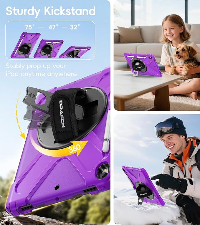 BRAECN Case for iPad Air 3rd Generation 2019 / iPad Pro 10.5 inch 2017, Rugged Heavy Duty Shockproof Cover with Pencil Holder, 360° Rotating Kickstand & Adjustable Hand Strap & Shoulder Strap for Kids