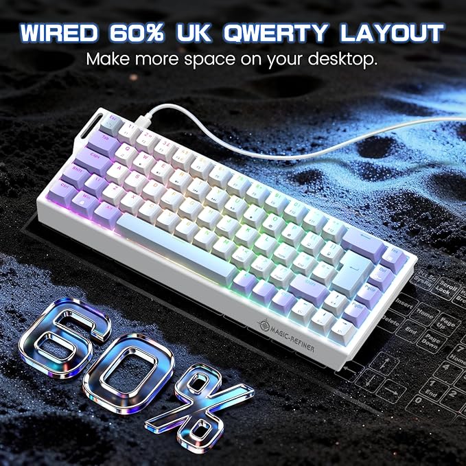 MAGIC-REFINER X68 HE Wired 60% Hall Effect Rapid Trigger Mechanical RGB Gaming Keyboard with 8K Polling,0.04mm RT Accuracy,Magnetic Switch,Adjustable Actuation,Snap Tap for PC Mac Esport Gamer (White)