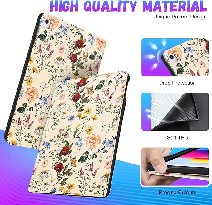 Uppuppy for iPad 5th/6th Generation Case, for Apple iPad Air 1st/2nd Gen, for iPad Pro 9.7 Inch Case Cute Women Girls Girly Vintage Folio Flowers Floral Design Cover for iPad 5/6, Air 1/2, Pro 9.7