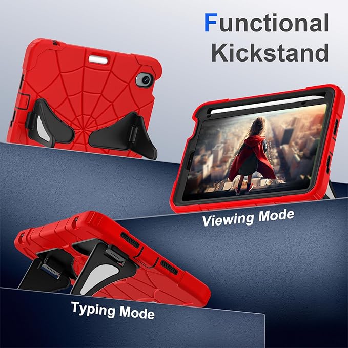 Case for iPad Mini 7 (A17 Pro) 2024/Mini 6 8.3'' with Shoulder Strap Stand, Heavy Duty Rugged Shockproof Drop-Proof Cute Protective Cover for Kids iPad Mini 7th/6th Generation 8.3", Red Black