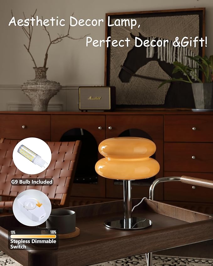 Glivpny Mushroom Lamp Table Lamp for Night Stands,Mid Century Modern Desk Lamps for Bedroom, Vintage Dimmable Bedside Small Cute Lamps, Cool Aesthetic House Warming Gifts New Home Decor (Copper)