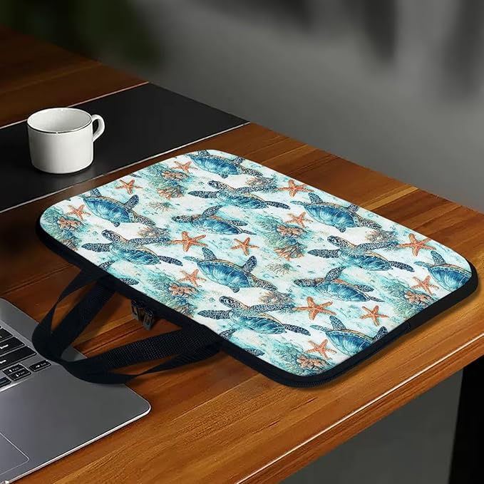 17 Inch Sea Turtle Starfish Laptop Sleeve, Lightweight Laptop Cover Computer Bag Tablet Carrying Case with Handle, Waterproof Tote Bags Notebook Case Handbag Briefcase for Men Women