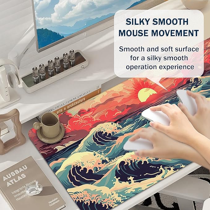 Gaming Mouse Pad - (31.5"×11.8") Wave Style Large Mouse Pads for Desk - Desk Mat for Keyboard and Mouse with Non-Slip Base, Desks Pad Matfor Game/Office & Home