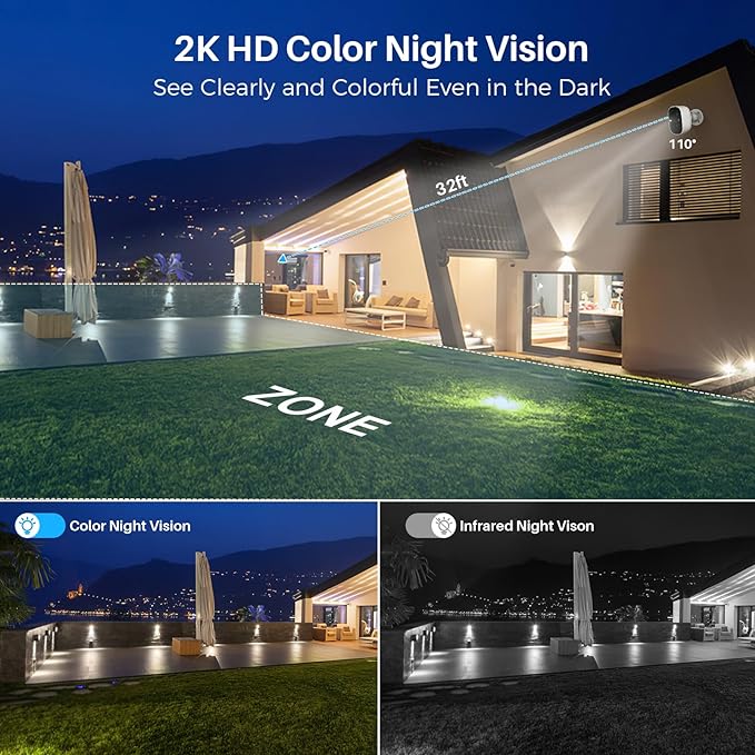 MaxiViz Security Cameras Wireless Outdoor (4 Pack), Battery Powered Cameras for Home Security with AI Motion Detection, 2K Color Night Vision, 2-Way Talk, IP66 Weatherproof, SD/Cloud Storage