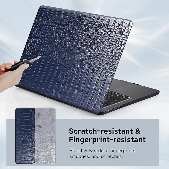 Funut for Crocodile MacBook Air 15 Inch Case 2026 2025 2024 2023 M4 M3 M2 A3241 A3114 A2941, Elegant Luxury Crocodile Leather Plastic Hard Shell Case & Keyboard Cover,Deep Blue