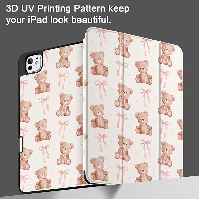 DONGKE Case for iPad Pro 11 inch (M5 2025 / M4 2024, 6th & 5th Generation) – [Built-in Pencil Holder] Ultra Slim PU Leather Trifold Stand Cover with Soft TPU Back, Auto Wake/Sleep, Bear