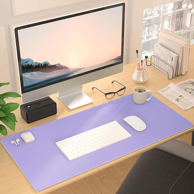 Leather Desk Pad Protector, Mouse Pad, Non-Slip Computer Mat for Desk, PU Leather Office Desk Mat for Home & Office, Waterproof Laptop Desk Blotter for Keyboard and Mouse, Taro Purple (15.7''X31.5'')