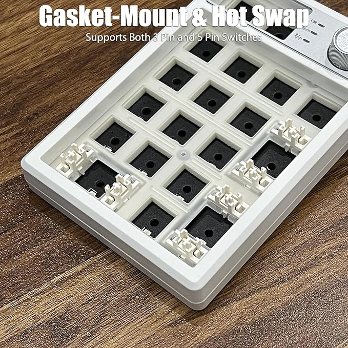 Wireless Mechanical Numpad Barebones Kit, Gasket Programmable Macro Numeric Keyboard DIY, 19-Key Custom Number Pad with Metal Volume Knob, Hot Swappable, RGB Backlit, NKRO for Win/Mac, White