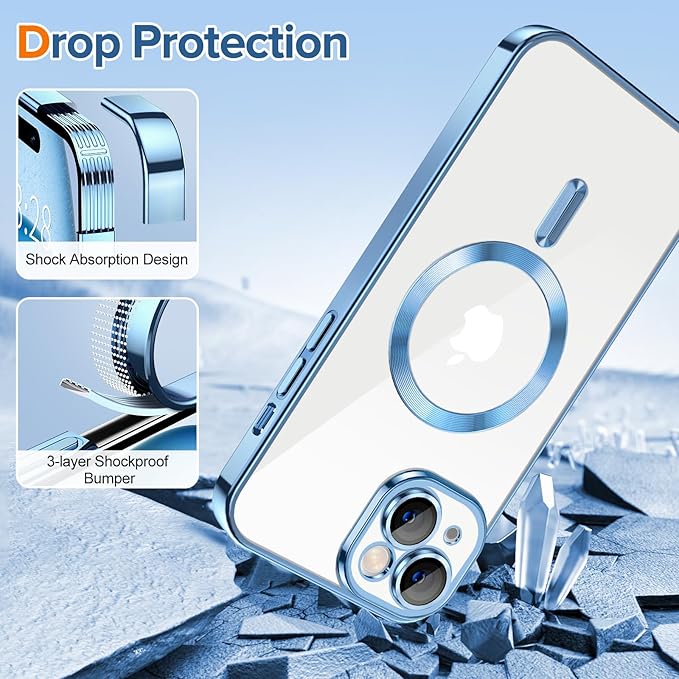 Hython Magnetic Clear for iPhone 15 Plus Case with Camera Lens Protector [Compatible with MagSafe] Luxury Plating Edge Slim Soft TPU Cover Protective Phone Case for iPhone 15 Plus 6.7", Light Blue
