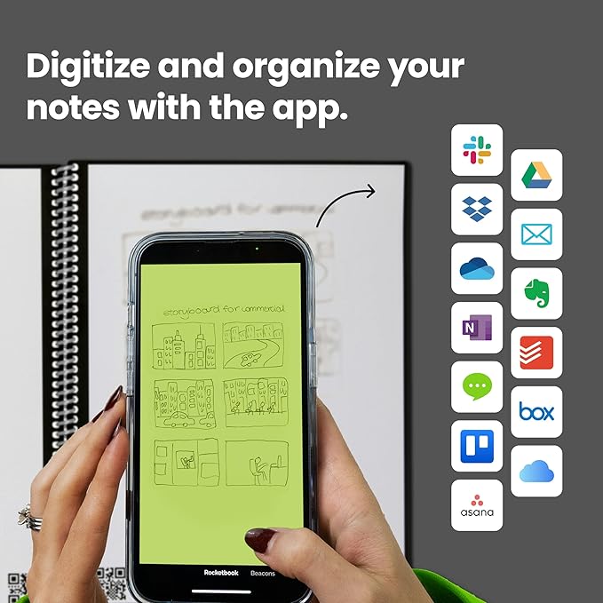 Rocketbook Core Reusable Spiral Notebook, Letter Size 8.5x11, Gray - Lined Pages, App-Connected, Erasable, Durable Cover, Ideal for School, Work, and Creative Projects