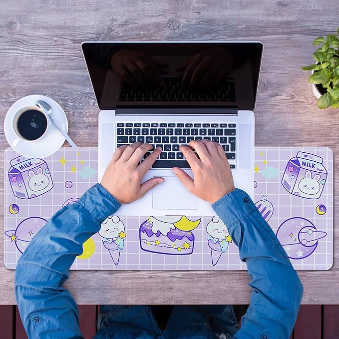 Kawaii Bunny Gaming Mouse Pad for Desk, Extended Large Bunny Rabbit Moon Mouse Pad, Purple Mousepad XL, Long Big Mouse Mat, Kawaii Bunny Decor Stuff Accessories, 31.5 X 11.8 Inch