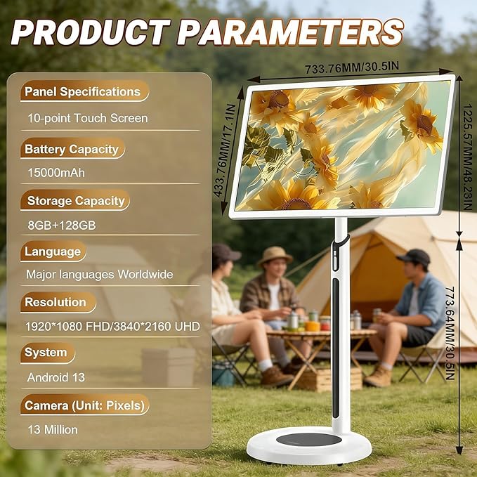 1080p/4k Smart Portable Wireless Touch Screen TV on Wheels,Portable Touch Screen Monitor,8+128G,with 21.5in/27in/32in Large Display 32in(4k)