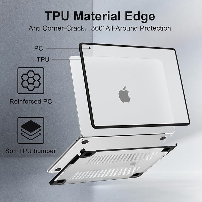G JGOO Compatible with MacBook Air 13 inch Case 2026 2025-2022 M4 A3240 M3 A3113 M2 A2681, Anti-Cracking TPU Bumper Shell for MacBook Air 13.6 inch Case+Keyboard Cover+Screen Protector, Frosted Clear