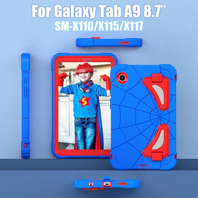 AKABEILA Compatible with Samsung Galaxy Tab A9 8.7 inch(SM-X115N)(2023) Tablet Case，Lightweight Shockproof Rugged Protective Cover with Kickstand for Kids Children Boys Babies Blue Red