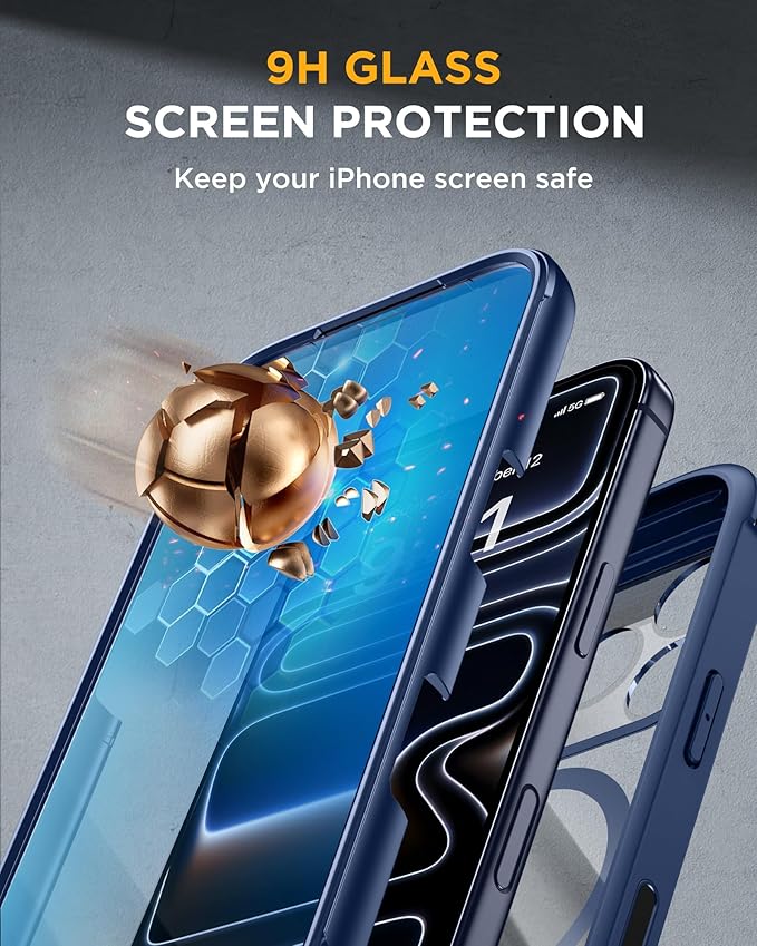 Miracase Magnetic for iPhone 17 Pro Case 6.3" [Compatible with MagSafe] Full-Body Phone Case with Built-in Glass Screen Protector & Camera Control,Drop Proof iPhone 17 Pro Cover, Dark Blue