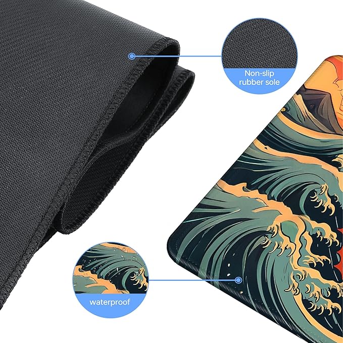 Wave Sea Dragon Gaming Mouse Pad,Anime Mouse Pad Gaming 31.5 x 11.8 in Mouse Mat Desk Pad,Extended Keyboard Pad Large Desk Mat Mousepad with Non-Slip Base and Stitched Edge for Home Office