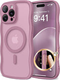 CAPRARO for iPhone 16 Pro Case for Women Girls, Upgraded [Full Camera Protection] [Compatible with MagSafe] Cute Wave Translucent Matte Phone Case for iPhone 16 Pro, Black Currant