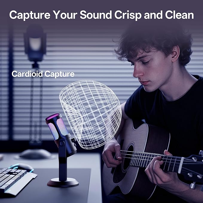 JARO USB Condenser Microphone with Mute Noise Cancelation RGB for Podcasting Gaming Streaming YouTube Zoom AMSR Singing Recording [Compatible with PC Laptop Mac PS4/5], (J100-CS)