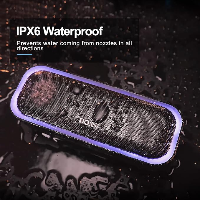 DOSS SoundBox Pro Bluetooth Speaker, 20W Stereo Sound, Active Extra Bass, 20H Playtime, Multi-Colors Lights, Wireless Stereo Pairing, IPX6 Waterproof for Garden, Hiking, Camping-Cypress Green