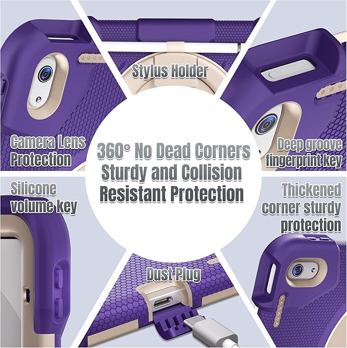 Andnary Case for iPad (A16) 11th /10th Generation 11/10.9 Inch 2025/2022 with Screen Protector/360° Rotate Stand/Shoulder Strap/Pencil Holder, Shockproof iPad 11th/10th Gen Cover (Purple+White)