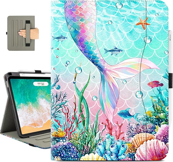 Vimorco for iPad Air 11 Inch Case M4/M3/M2 2026/2025/2024, for iPad Air 5th/4th Gen Cases 10.9-inch, for iPad Pro 11 Inch Case 4th/3rd/2nd/1st Generation Pencil Holder/Hand Strap/Pocket, Ocean Mermaid