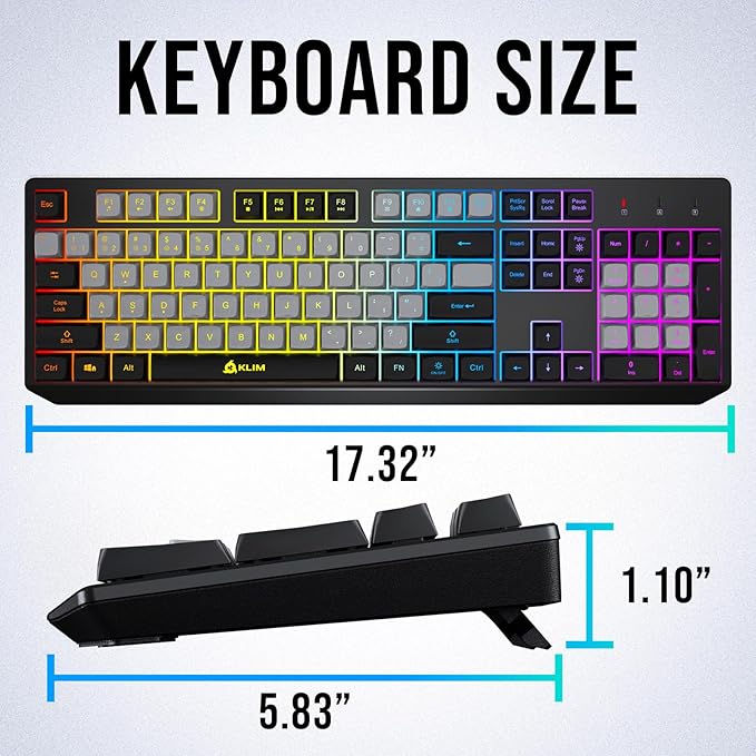 KLIM Chroma Wireless Keyboard – RGB Backlit Gaming, Rechargeable Battery, PC Keyboard, Durable & Water-Resistant, Compatible with PS4, PS5 & Mac - Black
