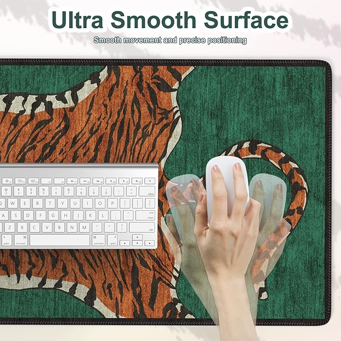 Tiger Desk Mat for Keyboard and Mouse, Non Slip Large TigerHide Desk Mat, Smooth Gaming Mouse Pad, Long Mouse Pad for Gaming Office Home 35.4 x 15.7 Inches (Emerald Green)