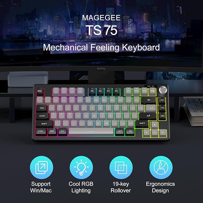 MageGee Mini 60% Gaming Keyboard, RGB Backlit 75 Key Ultra-Compact Keyboard, TS75 Ergonomic Waterproof Mechanical Feeling Office Computer Keyboards for PC, MAC, PS4, Xbox ONE Gamer