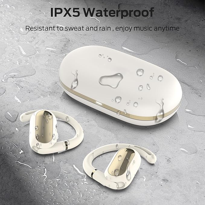 Oraolo Open Ear AC322 Wireless Earbuds, Bluetooth 5.4 Headphone, 36H Playtime, IPX5 Waterproof, Open-Ear Design with Adjustable Ear Hooks, Secure Fit for Running & Workout, Clear Calls White