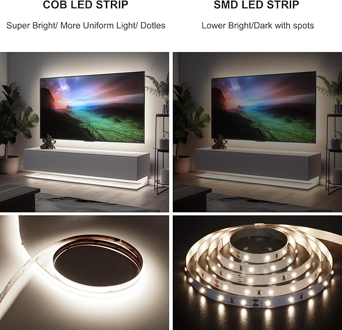 AXMOTUT 32.8ft COB LED Strip Lights 4000K Dimmable, High CRI 93+ with Power Adapter, Flexible Light Strips for Bedroom, Room, Kitchen, Mirror （Remote Control not Included）