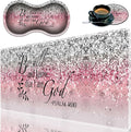 Durable Desk Mat + Wrist Rest Pad + Coasters Set, Large Gaming Office Mouse Pad 31.5 "x 11.8", Extended Non-Slip Rubber Keyboard Pad, Laptop & Home, Pink Flash Bible Pattern