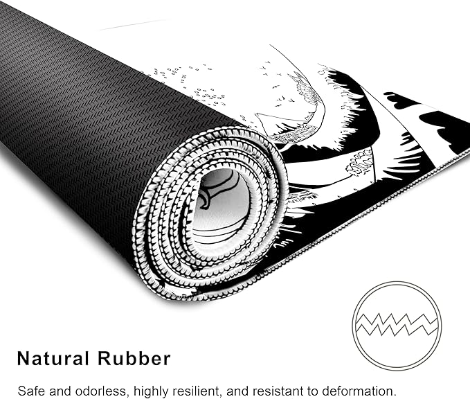 Gaming Mouse Pad for Desk,Large Mousepad Laptop,Black White Japanese Wave Anime Mouse Mat,Long XXL Waterproof Keyboard Pads,Big Non-Slip Computer Mousepads for Game Office Home（31.5 x 11.9 in）