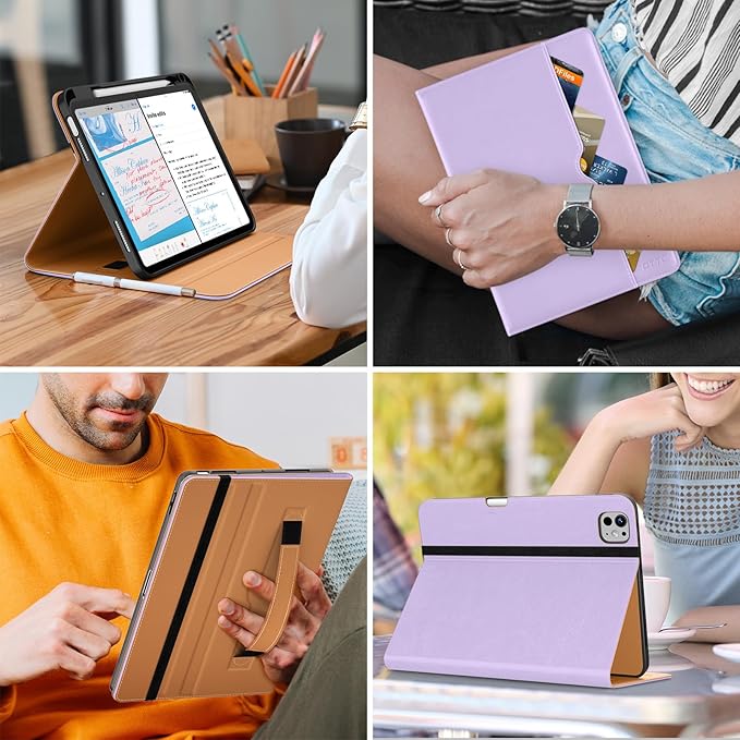 DTTO for iPad Pro 11 inch Case (M5/M4) 2025/2024, Premium Leather Business Folio Stand Cover with Pencil Holder - Auto Wake/Sleep and Multiple Viewing Angles, Lavender