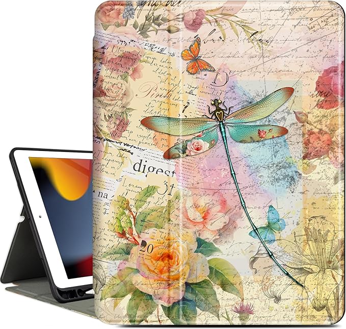 Vimorco Case for iPad Air 3rd 2019, for iPad Pro 10.5 inch 2017/2019, for iPad 9th/8th/7th Generation 10.2 inch,Multiple Viewing Angles,Pencil Holder,Full Protective Cover,Auto Sleep/Wake,Dragonfly