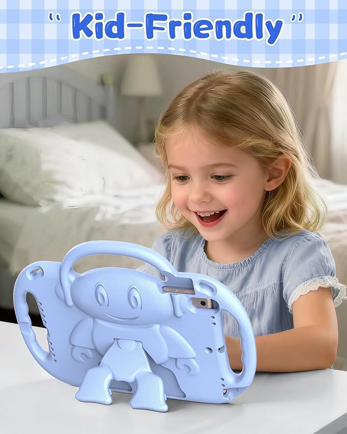 Kids Case for iPad 5th/6th Generation (9.7 inch, 2017/2018) & iPad Air 1/2 9.7" & Pro 9.7, Durable Shockproof Lightweight Kids Cover with Shoulder Strap/Handle/Kickstand, Light Blue