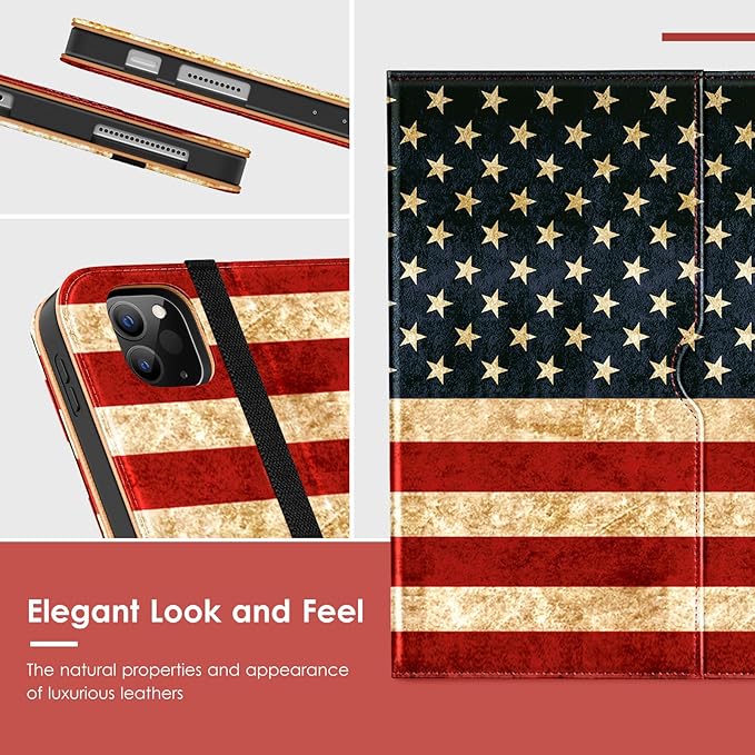 VIKESI Case for iPad Air 13 inch (M4) 2026 / (M3) 2025 / (M2) 2024,Premium Leather Folio,Apple Pencil Holder,Auto Sleep/Wake,Stand Cover - Flag