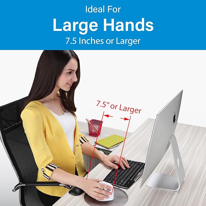 Evoluent – Inventor of The Vertical Mouse – VMDL Ergonomic Vertical Mouse Right Hand Large Wired USB, Sculpted for Comfort, Reduces Wrist Strain, 4 Speeds, 6 Customizable Buttons in Windows