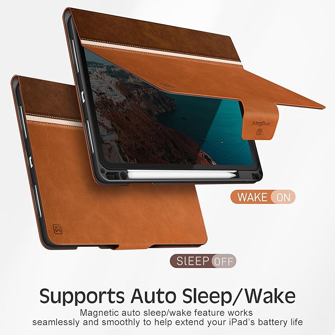 KingBlanc Case for iPad Air 13-inch M4/M3/M2 (2026/2025/2024) with Pencil Holder, Vegan Leather Cover, Auto Wake/Sleep, Multi-Angle Stand for Viewing & Drawing, Pencil Pro & USB-C Compatible, Brown