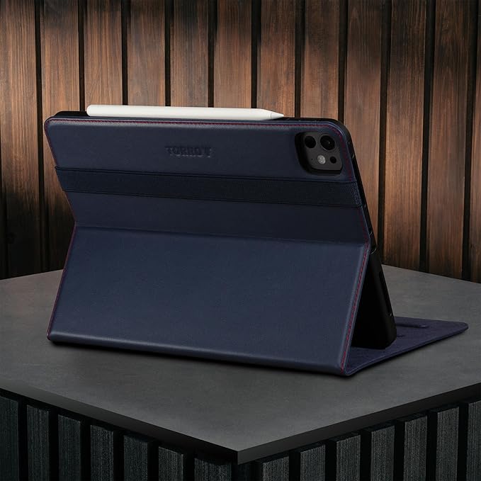 TORRO Case Compatible with iPad Pro 11” M5 / M4 (2025/2024) – Premium Leather iPad Pro 11” 2025/2024 Case with Stand Function, Apple Pencil Connectivity and Wake/Sleep Function (Navy Blue)