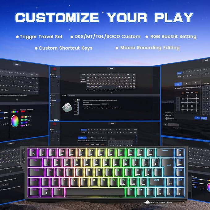 MAGIC-REFINER X68 HE Wired 60% Hall Effect Rapid Trigger Mechanical RGB Gaming Keyboard with 8K Polling,0.04mm RT Accuracy,Magnetic Switch,Adjustable Actuation,Snap Tap for PC Mac Esport Gamer (Black)