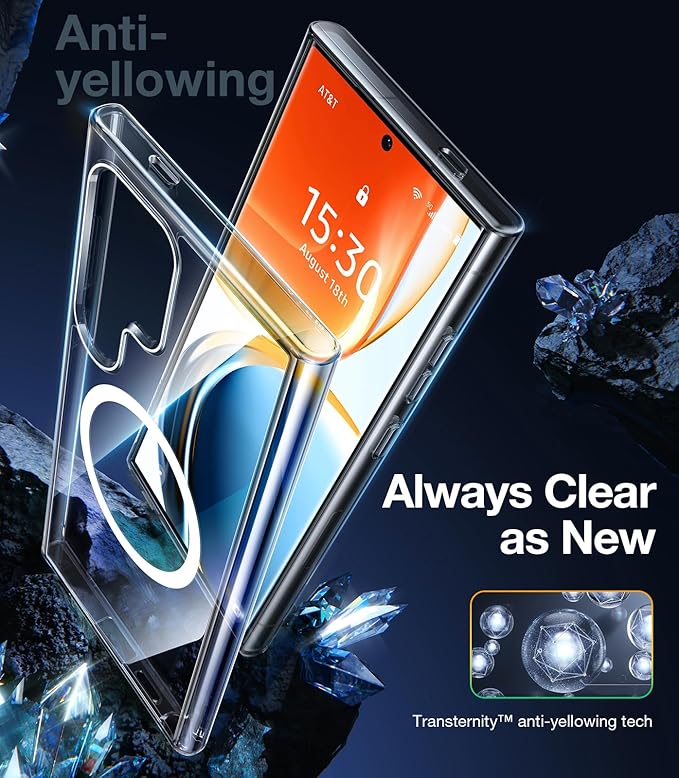 TORRAS Magnetic Shockproof for Samsung Galaxy S25 Ultra Case, [Fit for MagSafe][4X Military Grade Protection][Anti-Yellowing] Magnetic Slim Clear Case for Samsung S25 Ultra Case, Diamond Clear