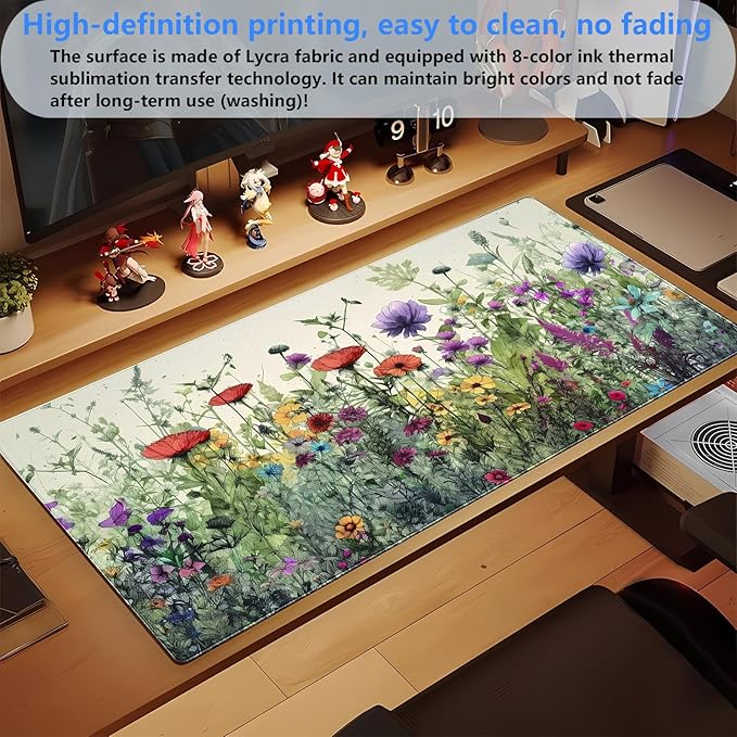 Floral Desk Pad Mat Watercolor Flowers Desk Mat XL Large Gaming Mousepad Extended Aesthetics Laptop Computer Keyboard and Mouse Pad Office Desk Decor for Women 31.5 x 15.7 in