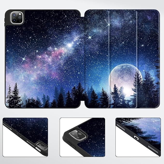 Tuiklo for iPad Pro 12.9 inch 6th / 5th / 4th / 3rd Generation 2022 2021 2020 2018 Release Case- Built in Pencil Holder Slim Protective Cover with Auto Wake/Sleep, Moonlight