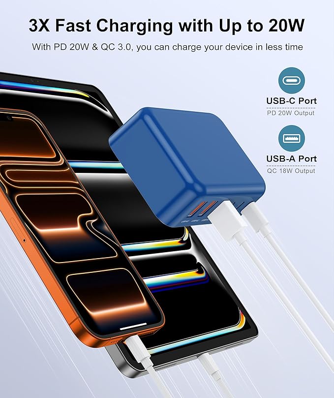 Fast Charger Block USB C, GaN 6 Port Charging Station Hub Cube, 100W Multiport Type C Wall Charger Power Strip Plug with PD 3.0+QC for iPhone 16 15 14 13 12 1 Pro Max XR XS 8 7, Samsung, iPad, Table