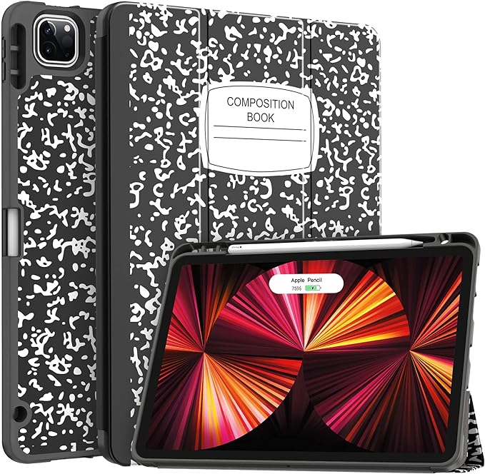 Soke for iPad Pro 11 Case (M2) 2022/2021/2020 with Pencil Holder - [Full Body Protection + Apple Pencil Charging + Auto Wake/Sleep], Soft TPU Back Cover for 2022 iPad Pro 11 inch(Book Black)