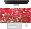 Large Gaming Mouse Pad (31.5" x 15.8") -‌ Vivid Red Famous Painting of Almond Trees Flowers Blossoms by Vincent Van Gogh, Extra XXL Office Accessories, Premium Stitched Anti-Slip Desk Mat