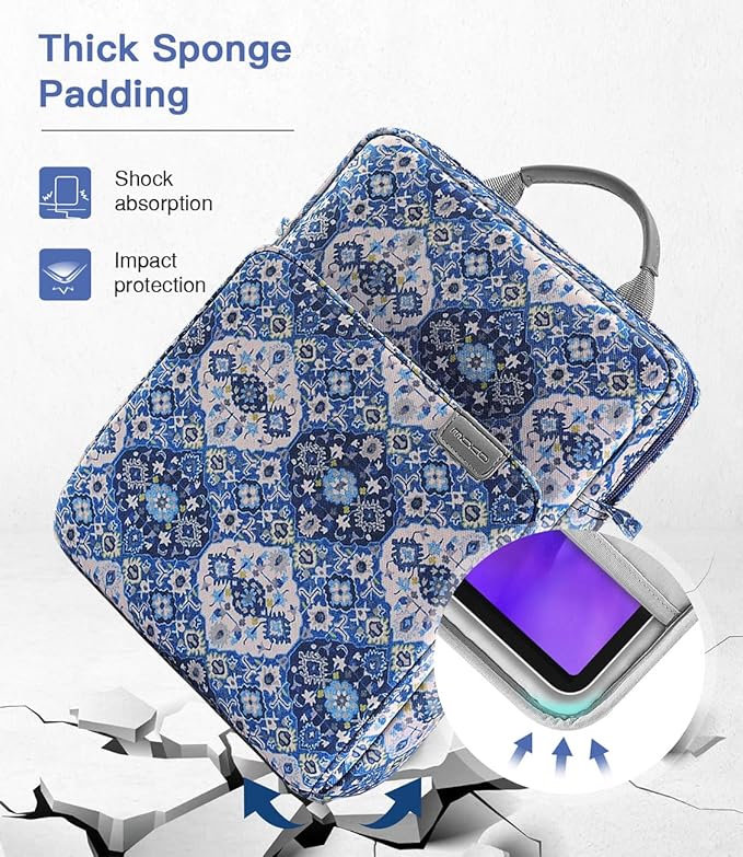 MoKo 9-11 Inch Tablet Sleeve Bag Handle Carrying Case with Shoulder Strap Fits iPad Pro/Air/A16 11 inch,iPad 10th 10.9,i-Pad 9/8/7th 10.2,iPadAir 5/4th 10.9,i-Pad 9.7,Tab S8/S9 11", Blue Bohemia